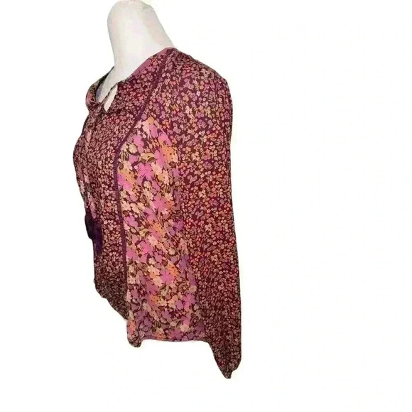 prAna Womens Floral Boho Peasant Tasseled Blouse Long Sleeve Top Pink Small - Picture 4 of 9